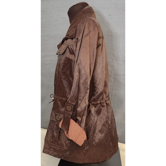 Ruby Rd Shiny Brown Lightweight Jacket Zipper Roll Tab Drawstring Waist Sz 12 - Picture 2 of 10